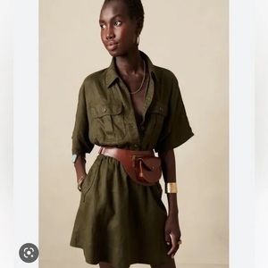 NWOT Banana Republic Green Linen Utility Dress - Small